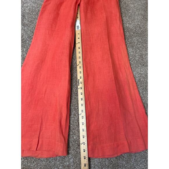Elevenses sailor pants wide leg trouser 100% linen coral orange SZ 0 high waist - Picture 7 of 9